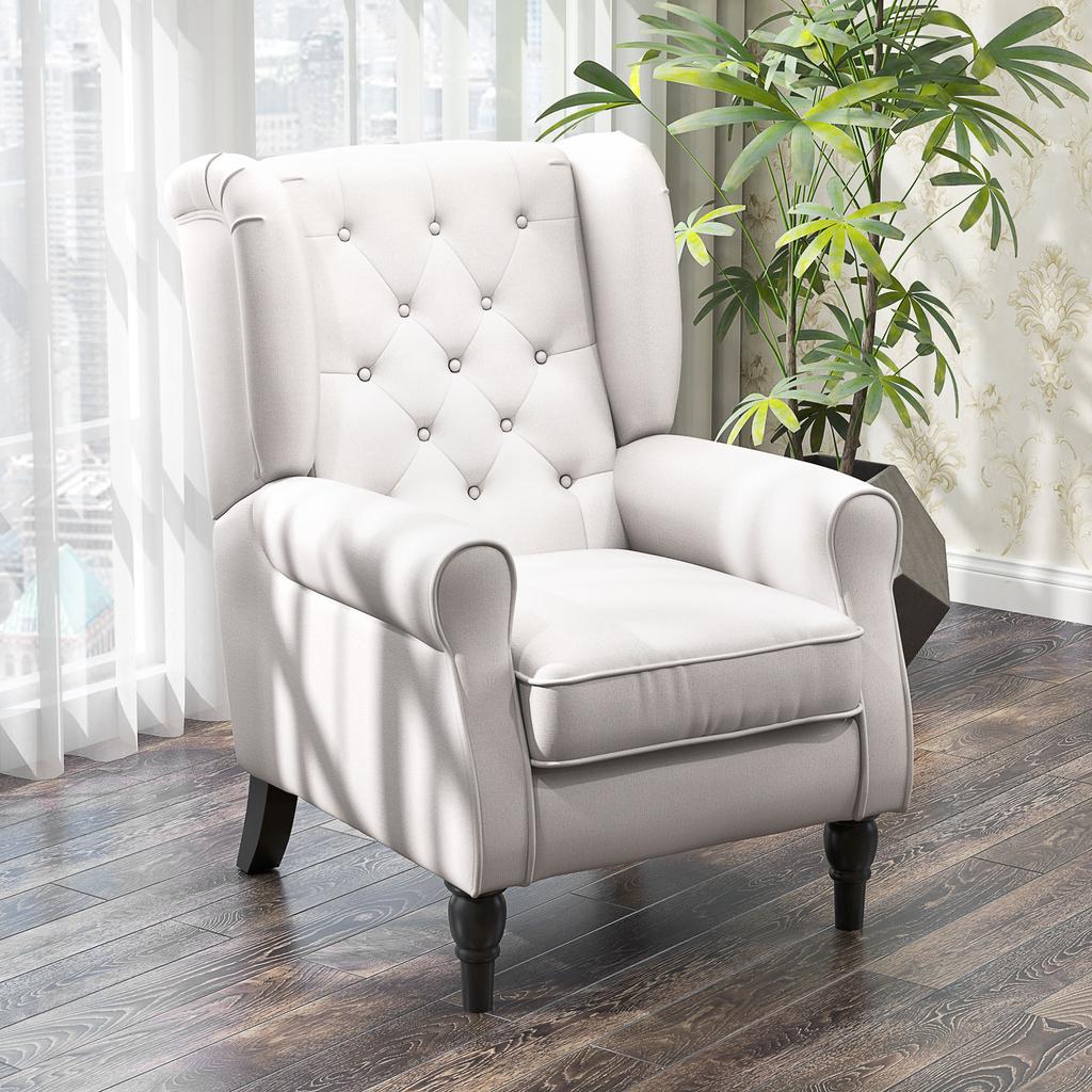 Wingback Accent Chair, Retro Upholstered Button Tufted Occasional Chair for Living Room and Bedroom, Cream White