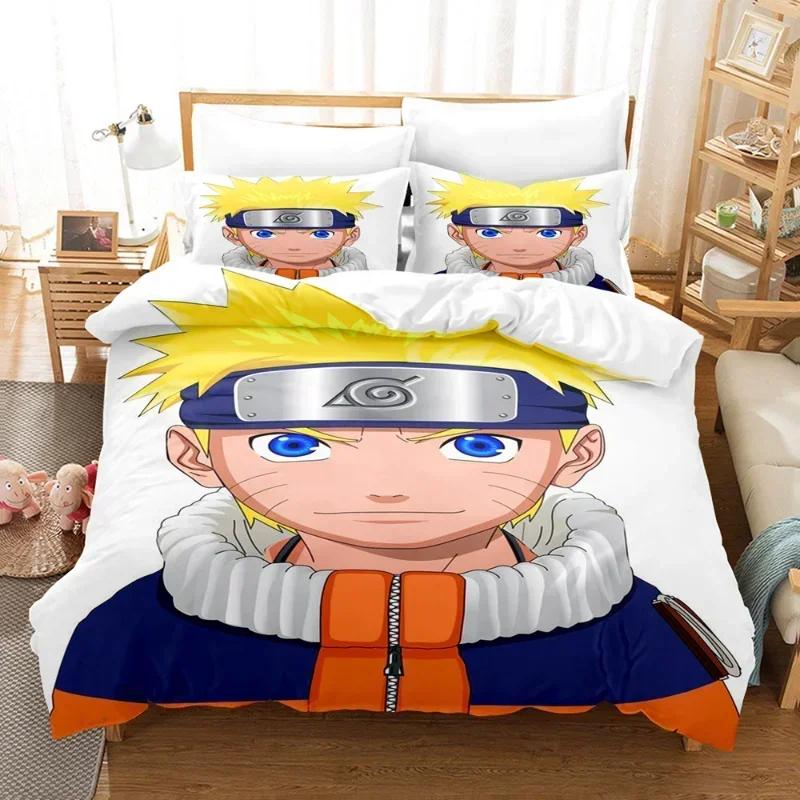 Naruto Bedding Set Quilt Cover Uchiha Sasuke Pillowcase Anime Kakashi Decor Bed Spead Bedroom Duvet Cover Bedding Suit Kids Gift