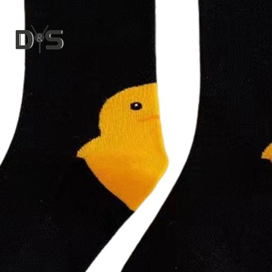 1 Pair Couple Winter Cartoon Socks Goose Duck Printing Mid-tube High Elasticity Wrapping Anti-slip Socks Comfort Warmth Sleeping Socks