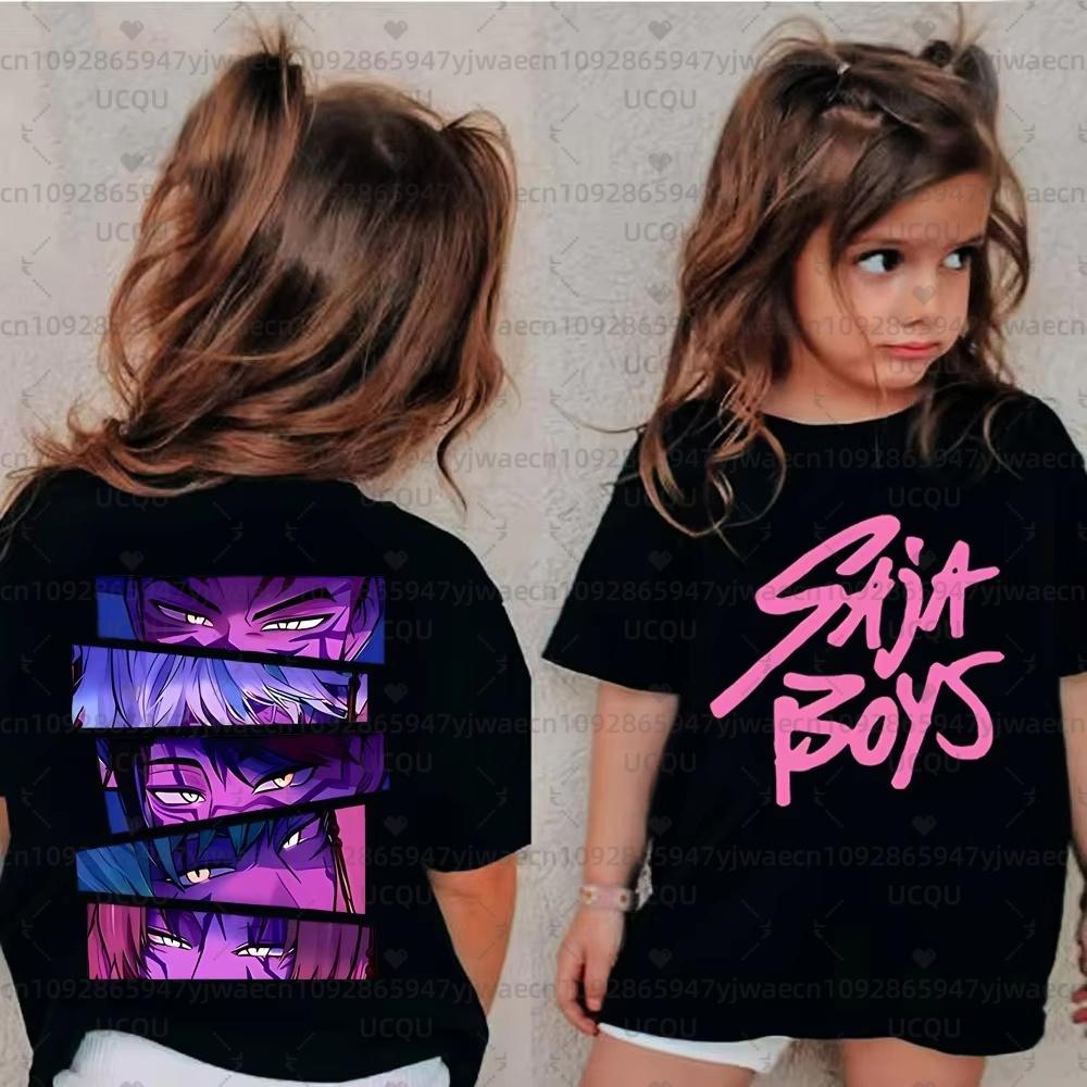 Милая детская футболка с коротким рукавом Kpop Demon Hunters, повседневная мода Харадзюку, хлопок, для взрослых и детей, одежда для косплея, топы