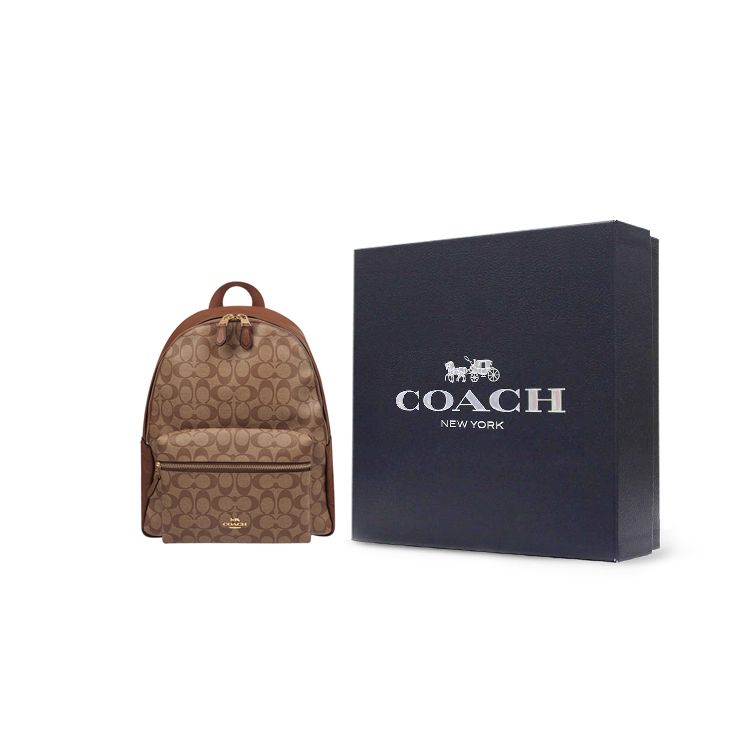 Coach Charlie 30 Classic Monogram Print Zipper Closure Coated Canvas Backpack Women backpack Khaki 58314-IME74