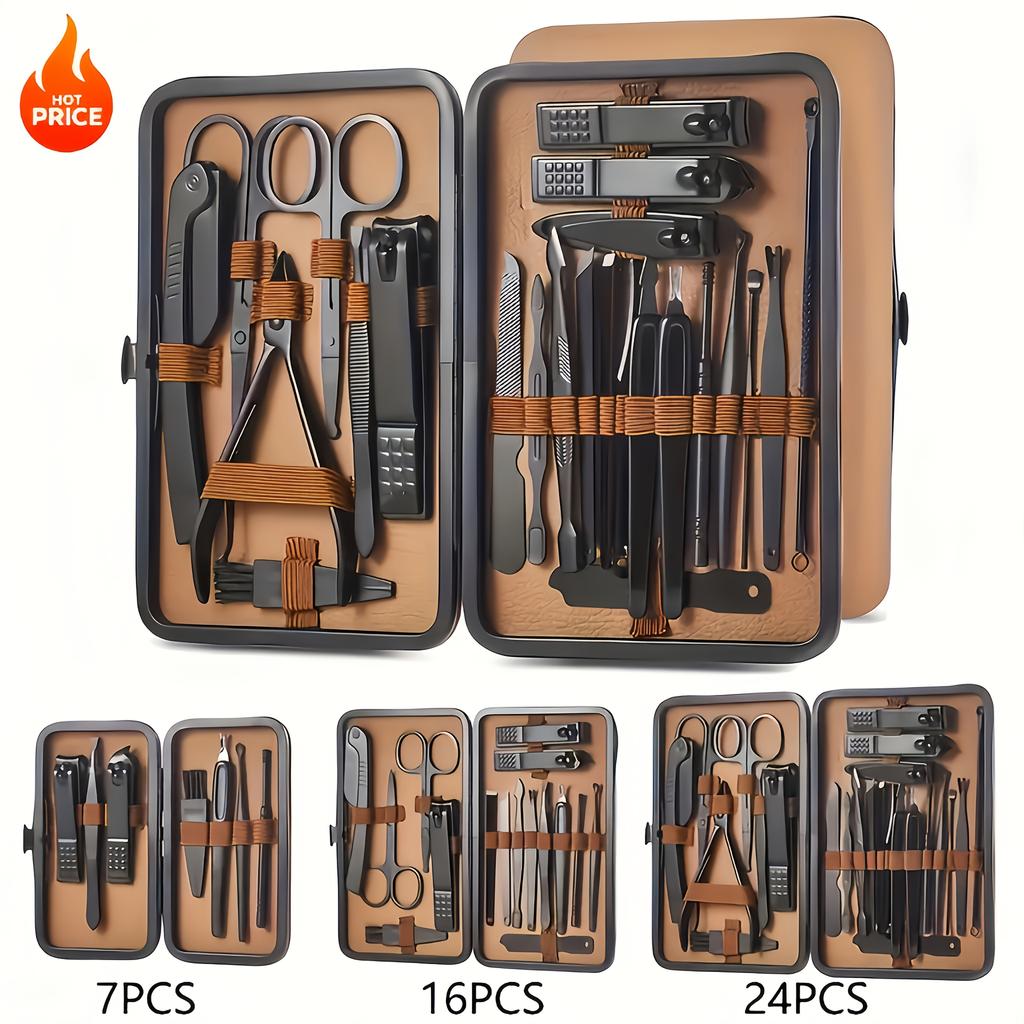 Luxury Nail Clipper Set - Stainless Steel Manicure Pedicure Kit in Case. Perfect Travel Gift for Men & Women.