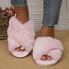Fashion Women's Cross Strap Fluffy Fur Slippers 2024 New Anti-Slip Warm Plush Slippers Women Indoor Soft Bottom Winter Home Shoes Woman