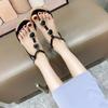 Fashion 2024 Ladies Shoes Thong Women Sandals Fashion Dress Sandal Women Buckle Strap Metal Decoration Flat with Round Toe Shoes Women