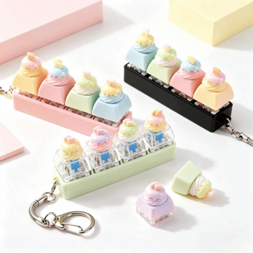Cartoon Bread Keyboard Clicker Toy Keyring Finger Press Keycap Keychain Office Use