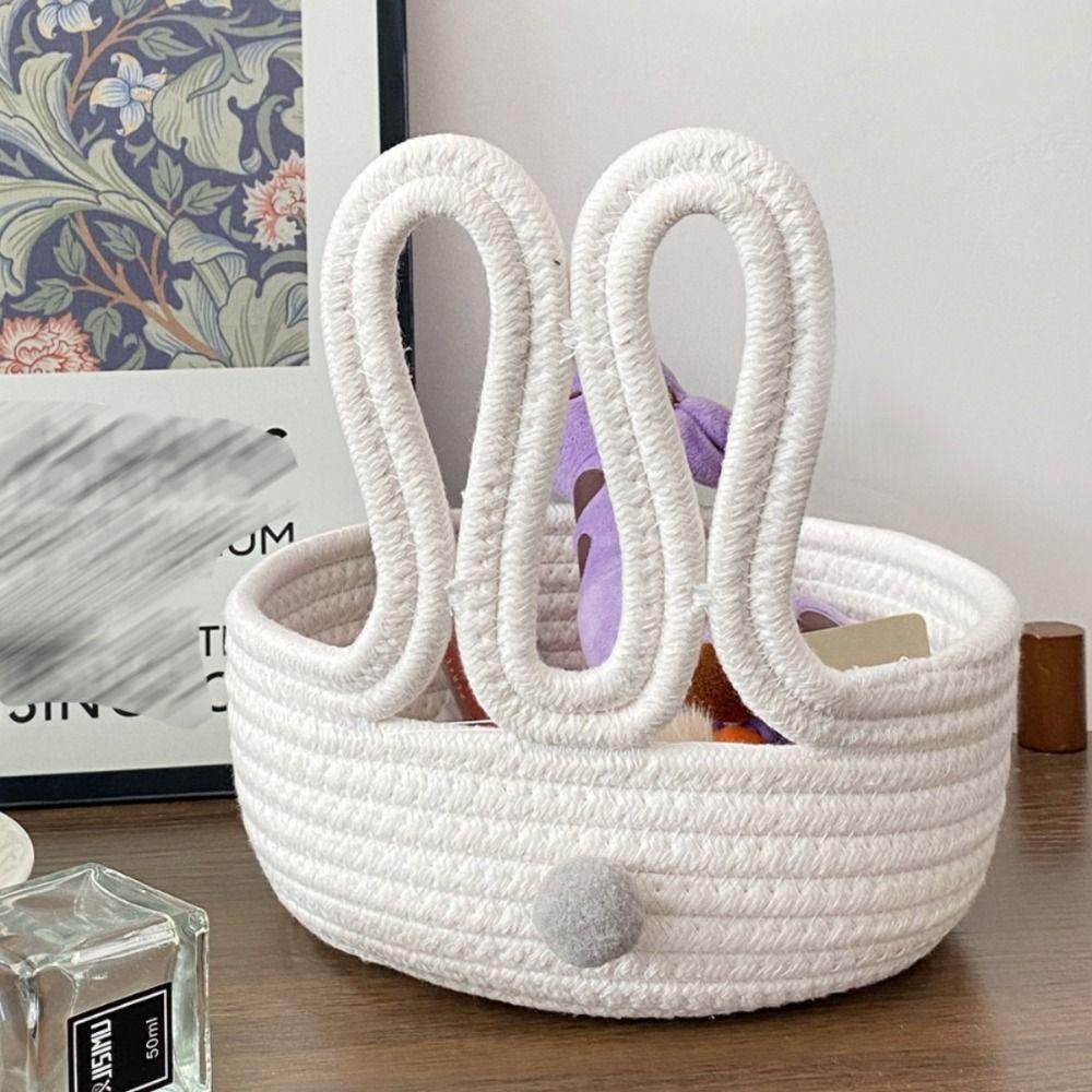 Cartoon Design Bunny Storage Basket Cotton Rope Organizer Basket  Desktop Organizer
