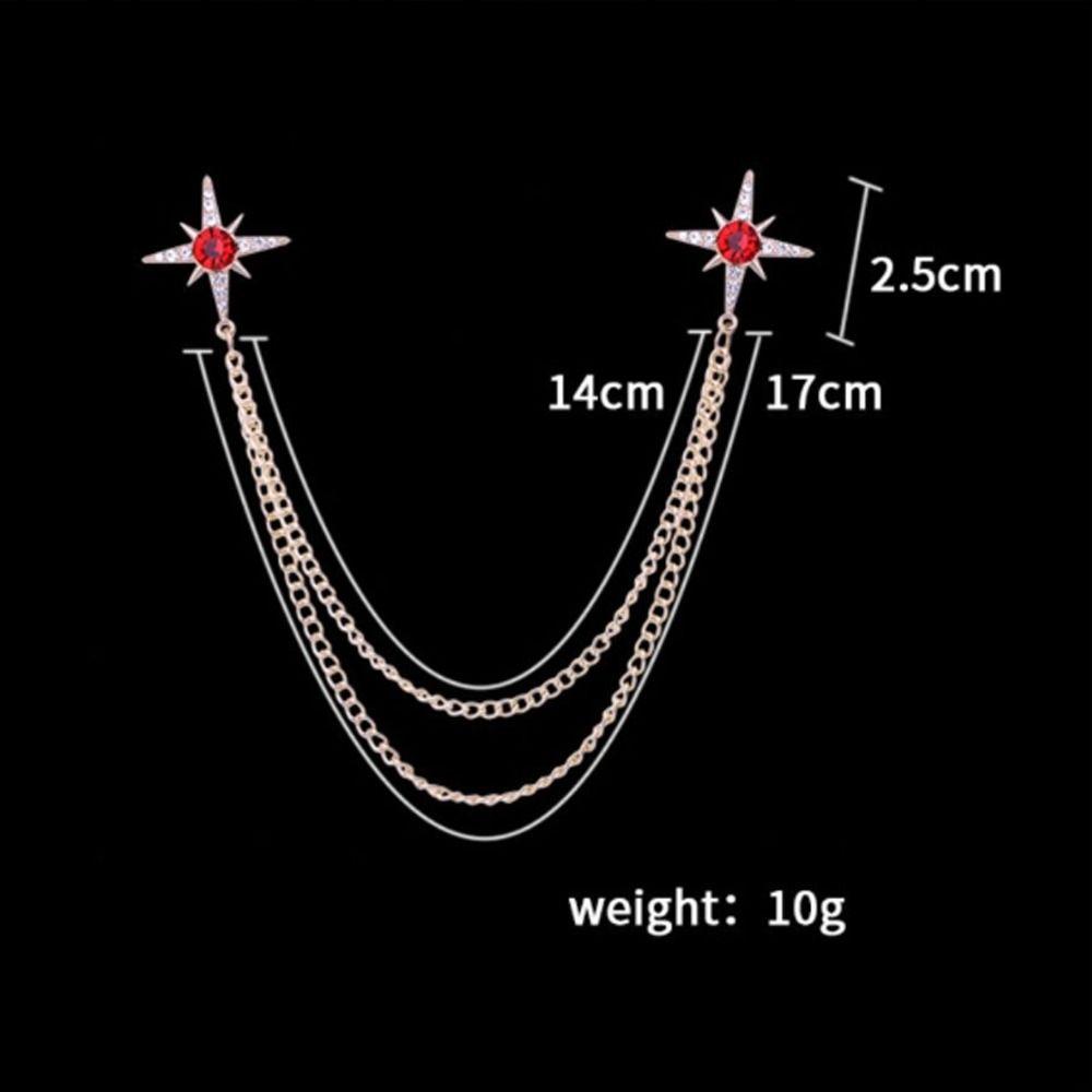 Metal Star Collar Brooch Chain Double Layer Chain Lapel Pin Creative Gift Shirt Collar Pin