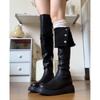 Два носят универсальные ботфорты женские ретро кожаные сапоги толстый каблук платформа сапоги для верховой езды длинные сапоги модные