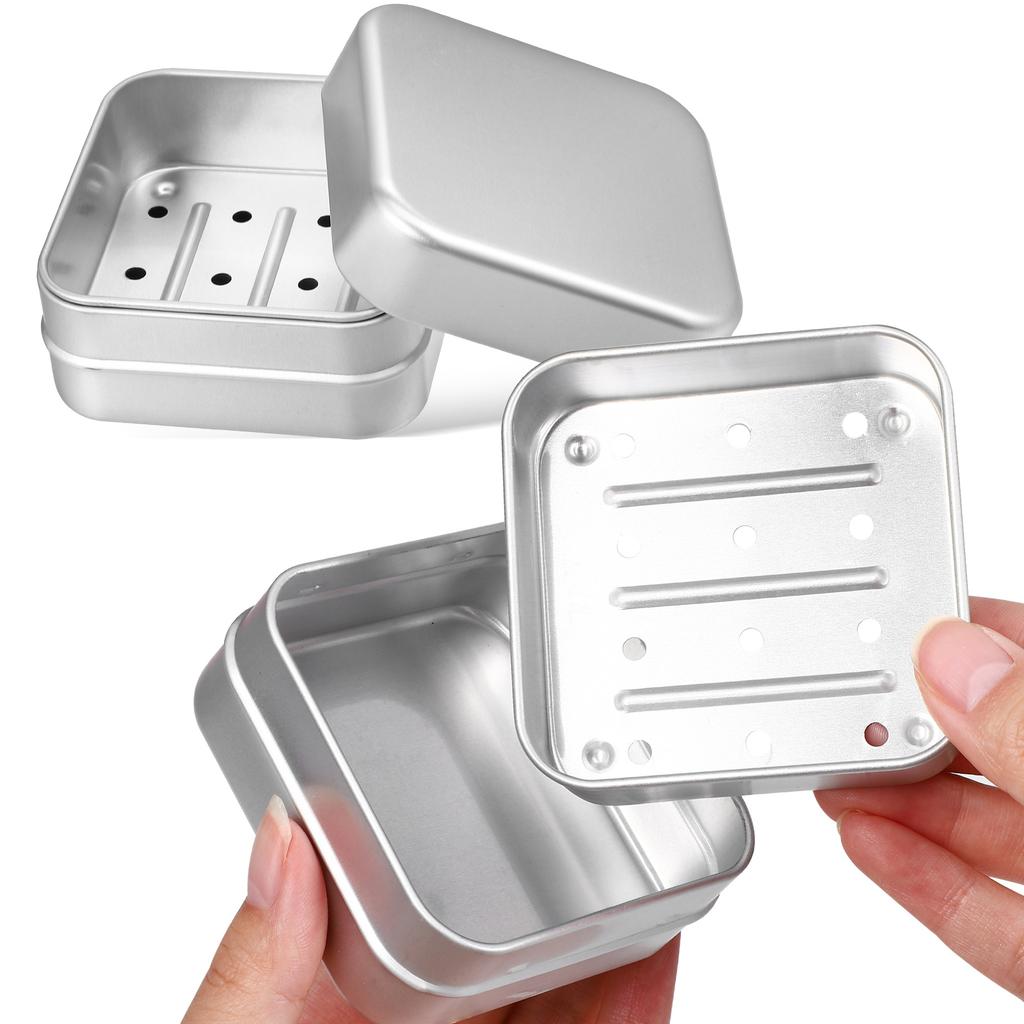2 Pcs Double Layer Drainage Aluminum Soap Box Portable Travel Holder With Lid Bar Container Shower Dish Draining Case