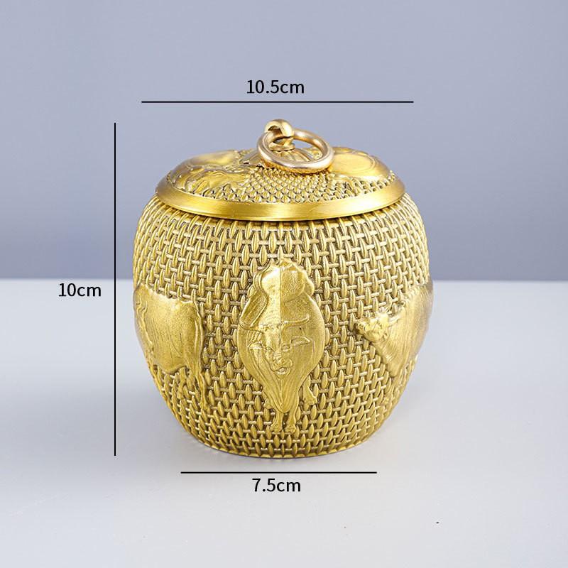 Brass Tea Canister With Lid Airtight Insect-Proof Storage Jar Loose Leaf Vintage Luxury Design Large Capacity