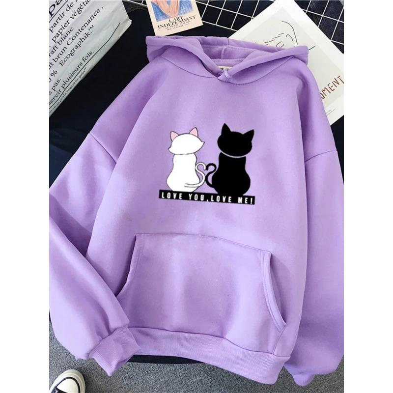 2025 Streetwear Hoodies Women Hoodies Autumn Spring Long Sleeve Harajuku Cat Print Sweatshirts Casual Pullover