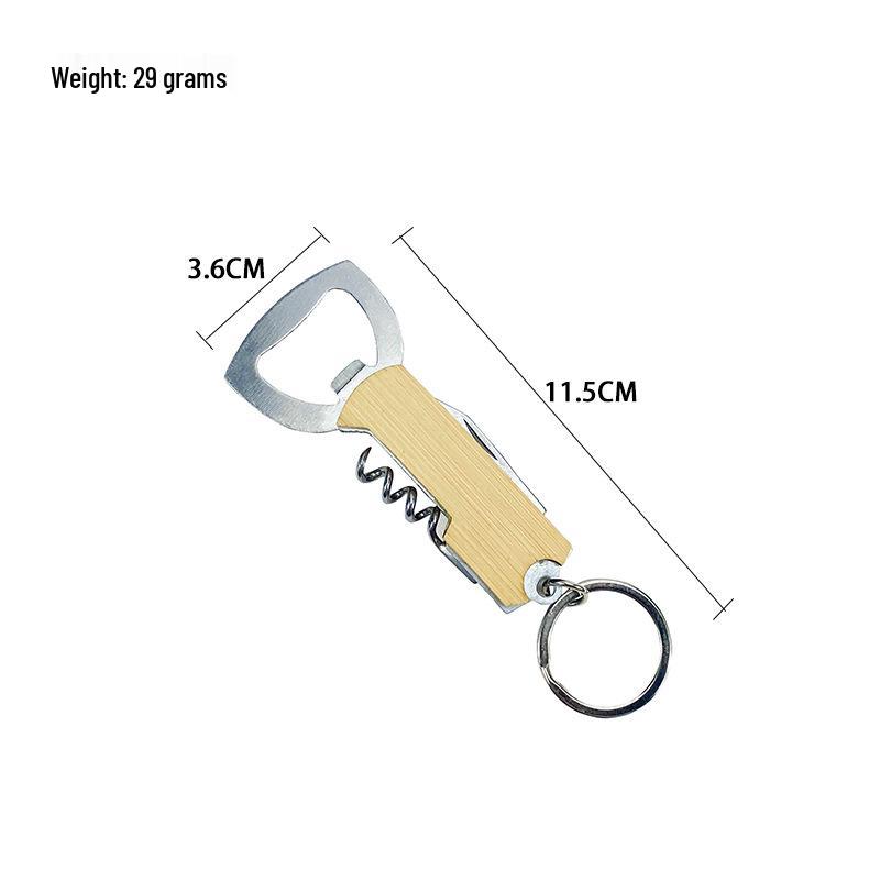 Stainless Steel Bottle Opener with Wooden Handle - Multi-Functional 3-in-1 Tool for Wine, Beer, and Cans.