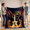 A five-headed dragon breathes fire at a lone warrior, creating smoke clouds. for all seasons blanket lunch break throw gift