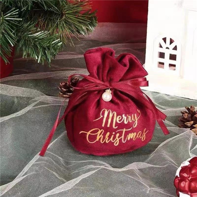 Christmas Velvet Apple Candy Gift Bags Xmas Party Cookies Favors Packaging Bags Kids Present Exquisite Drawstring Bags Red Green