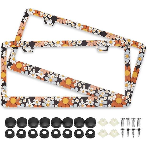Splicing Skull Ghost Bat License Plate Frames, 2 Pack Halloween Horror Car Plate Frame, Stainless Steel License Plate Holders Covers With Free Screws