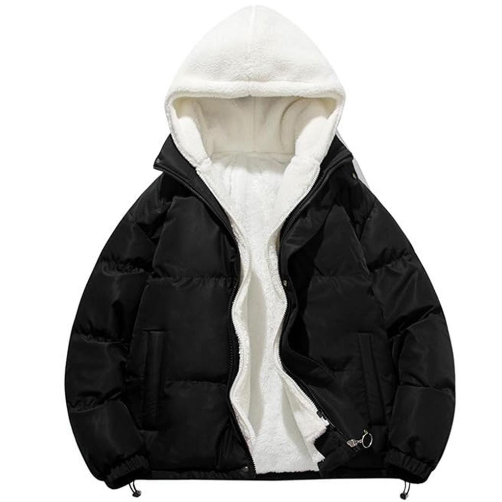 Mens Casual Fashion Trend Hooded Padded  Loose Lamb Wool Padded Jacket