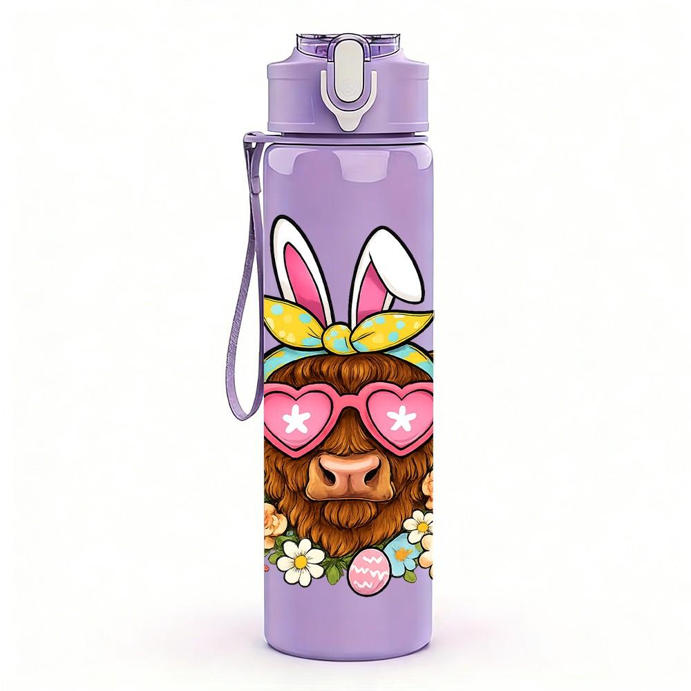 1PC Sunglasses Easter Bunny 750ml Color Plastic Sports Water Bottle Leakproof Flip Straw Lid Suitable for Sports Office Home Use