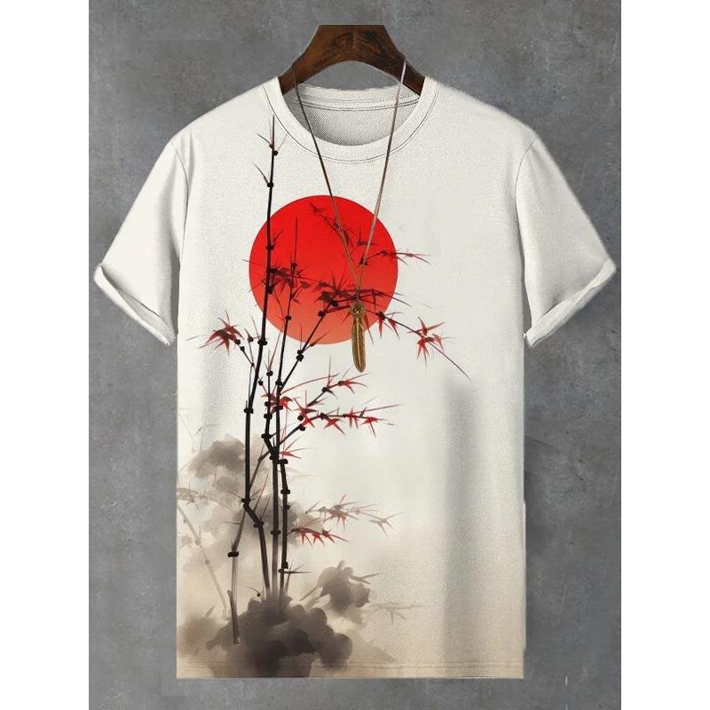 Мужские японские футболки с принтом укиё-э, футболки с короткими рукавами, топы с 3D-принтом, рубашка с круглым вырезом, летняя повседневная мужская одежда