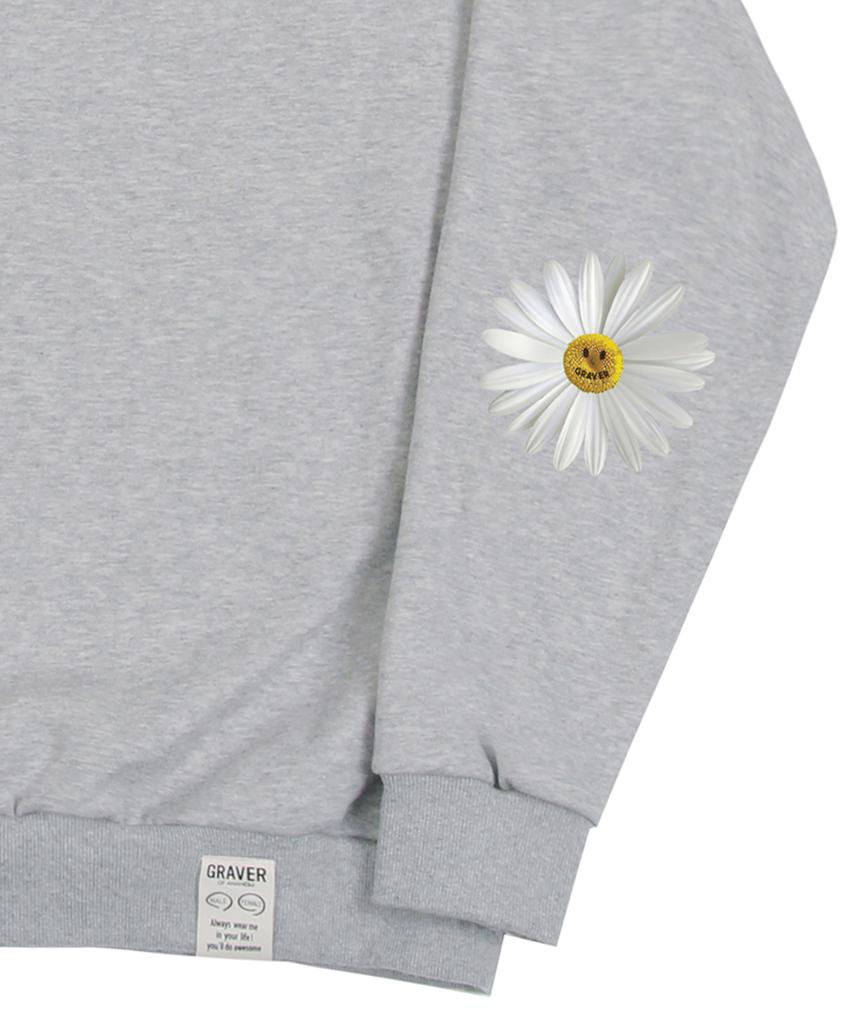 GRAVER [Unisex] Elbow Daisy Flower Sweatshirt_Gray