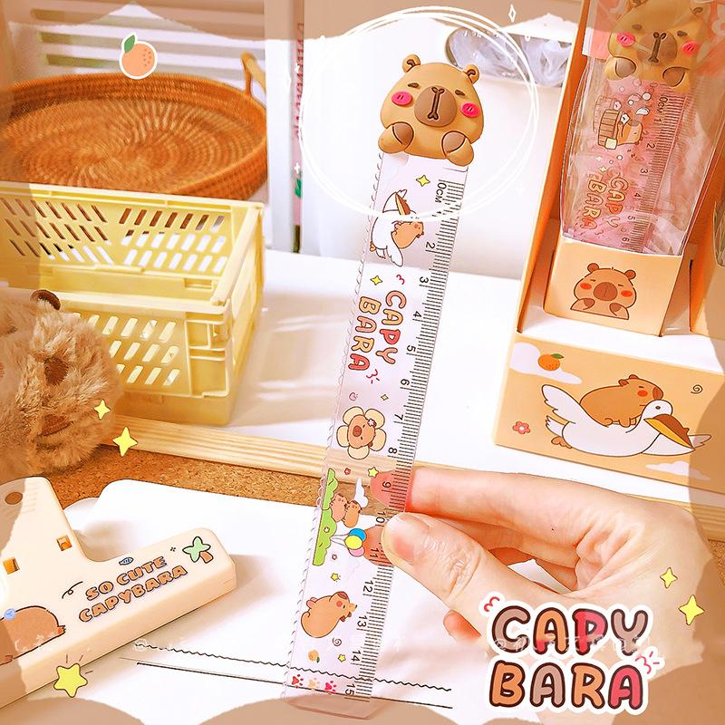 1 Piece Cute Capybara Straight Ruler Kawaii Stationery Funny Drawing Office School Measuring Drawing