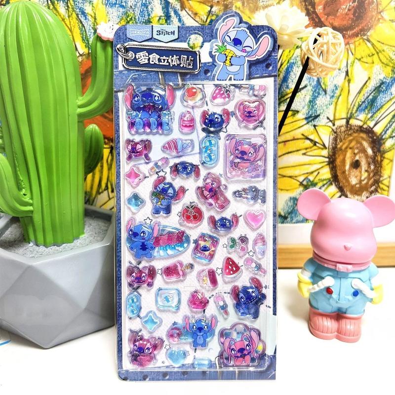 Authentic Disney Stitch Series 3d Stereoscopic Relief Stickers Cartoon Stereoscopic Reward Crystal Stickers Hand Account Diy