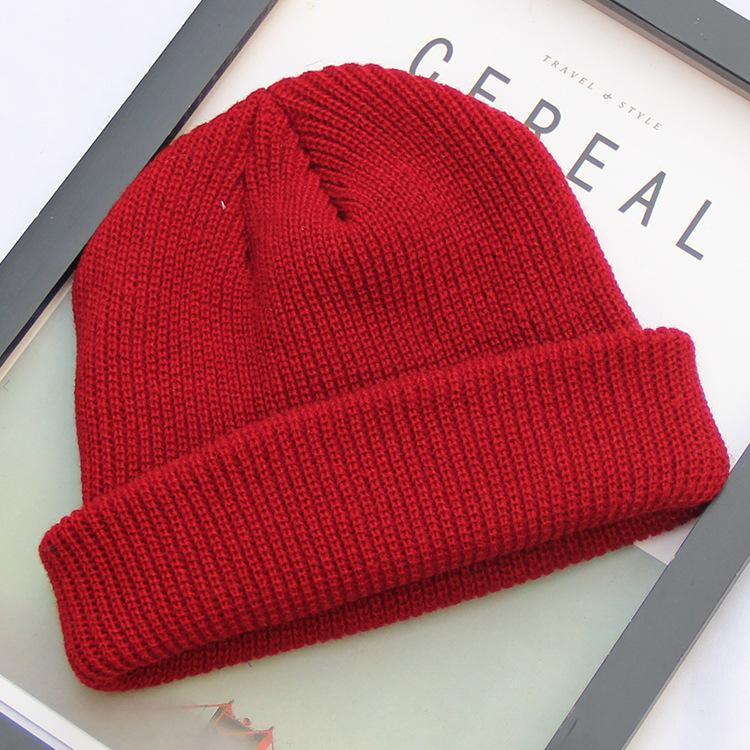 Solid color versatile knitted hat women's autumn and winter wool hat thickened thermal light board crimped cover head melon fur hat men