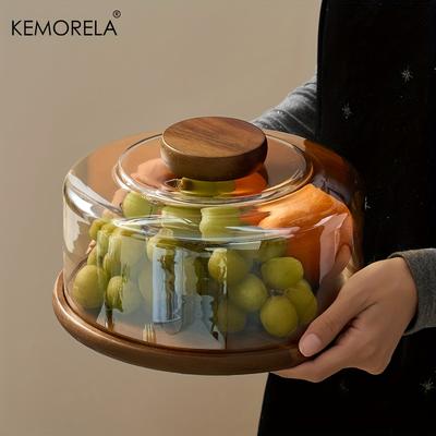 1 шт. Круглая деревянная подставка для торта со стеклянным куполом - Деревянный поднос для подачи димсамов, выпечки и десертов для столовой, подставка для торта