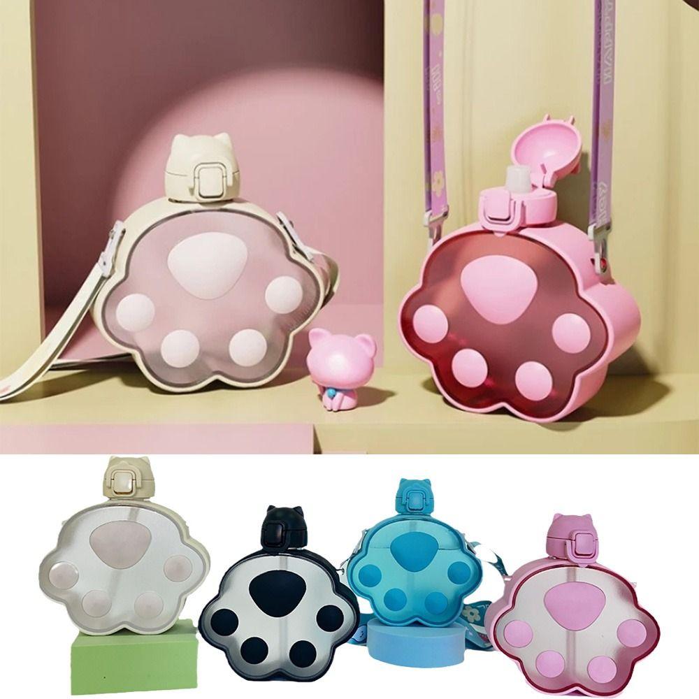 Регулируемый ремешок Бутылка для воды с кошачьей лапкой Мультяшный портативный чайник Удобный пластиковый стаканчик с соломинкой Велоспорт