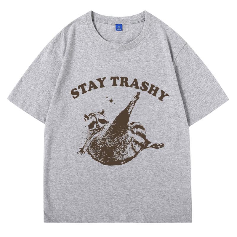 Vintage 9Os Funny Racoon T Shirt Y2k Clothes Boho Aesthetic Cute Stay Trashy T-shirt Funny Meme Oversized Cotton Short Sleeve