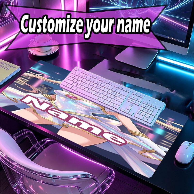 Custom Name Personalized Sailor Moon Pattern Mousepad, Laptop PC Desk Mat, Decorative Desk Mat for Home Keyboard Pad Gift