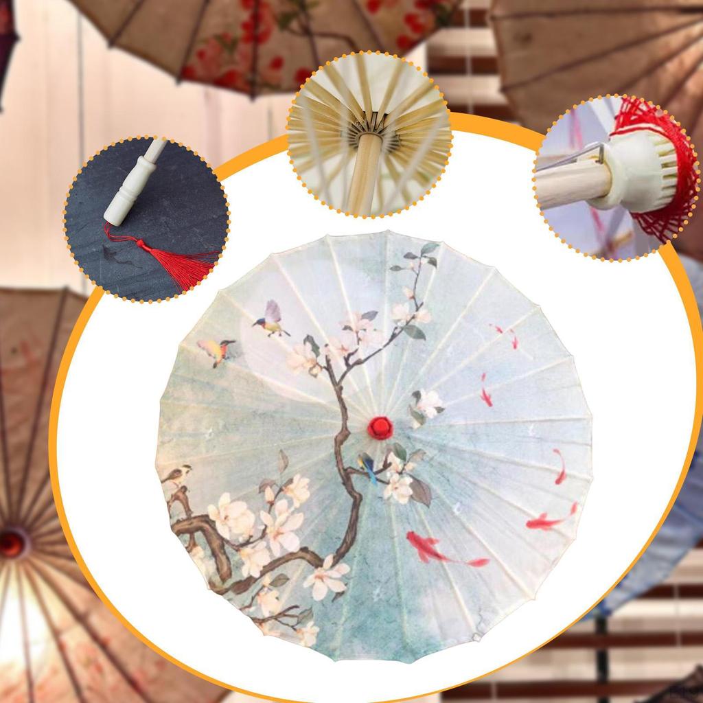 Chinese Oiled Paper Umbrella Classical Dance Silk Antique Oriental Parasol Decorative for
