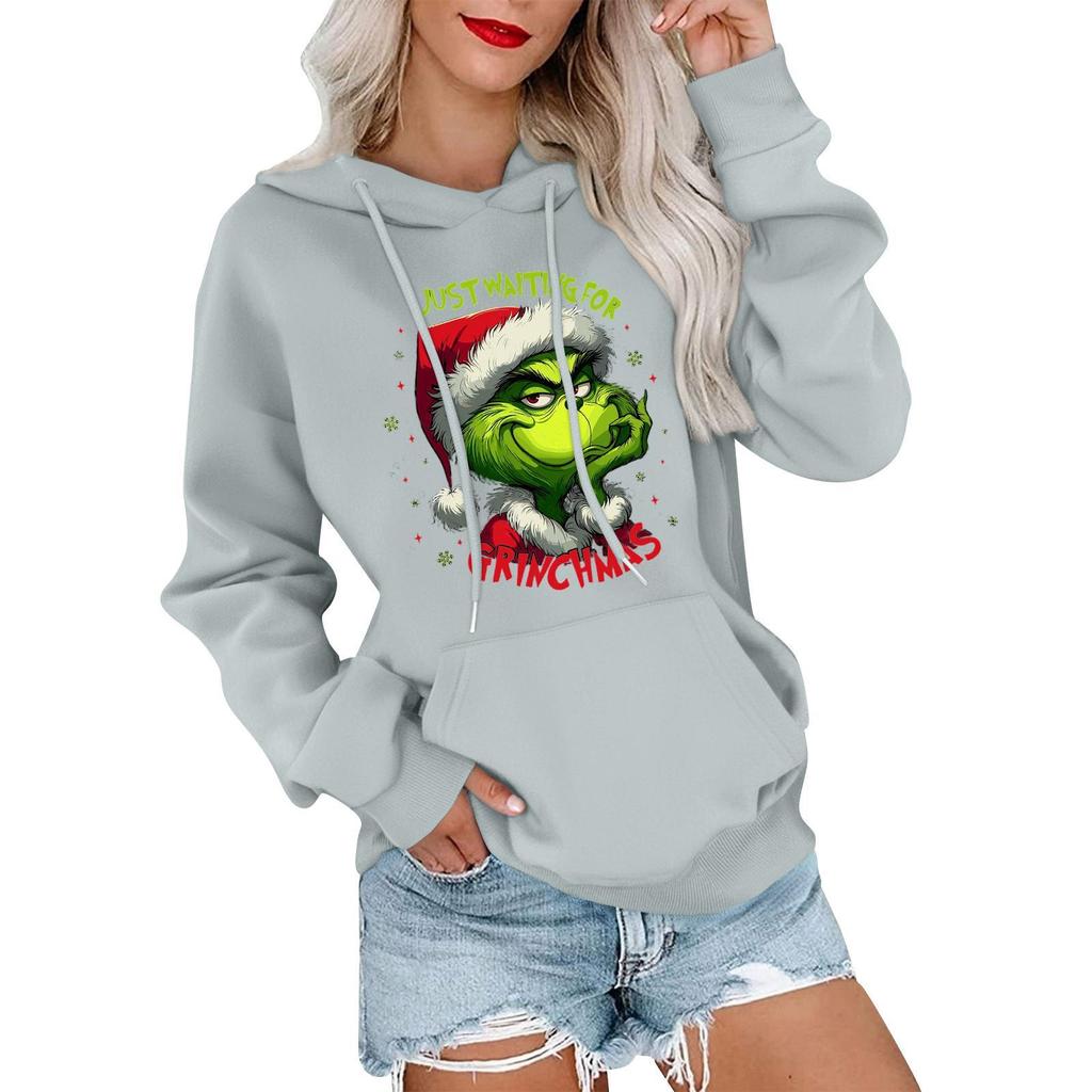 Women's Casual Comfortable Neck Hooded Long Sleeve Christmas Print Warm Sweatshirt