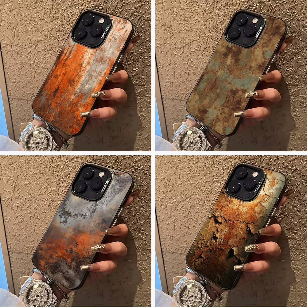 Натуральный- ржавый- текстурный Чехол для телефона Для iPhone 17,16,15,14,13,12,11 Plus Pro Max Цветной Серебристый Чехол для телефона