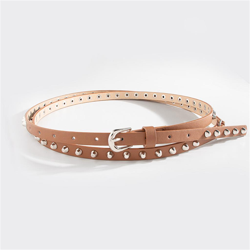 Ремень с заклепками для леди, пояс на талию с двойной петлей, модный узкий ремень с пряжкой-булавкой, пояс для джинсов и брюк, женские аксессуары