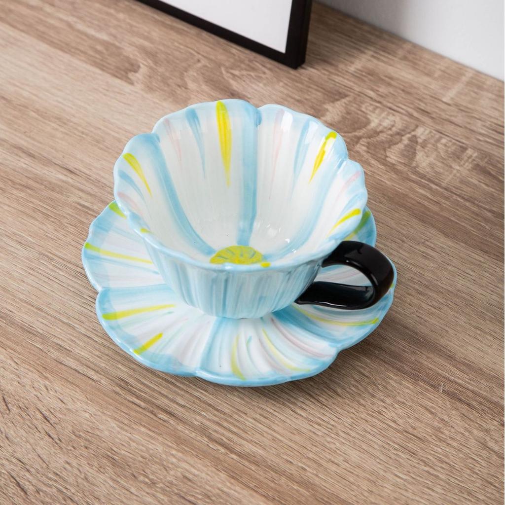 Креативная керамическая кофейная чашка и блюдце с ручной росписью подглазурными красками в виде лепестков, набор чашки и блюдца для послеобеденного чая, для девичьего сердца