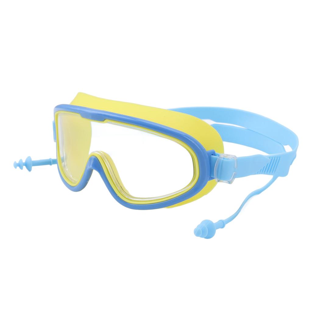 Kids Swimming Goggles Large Frame Waterproof Non Fog HD Swim Supplies with Nose Clip Yellow Blue