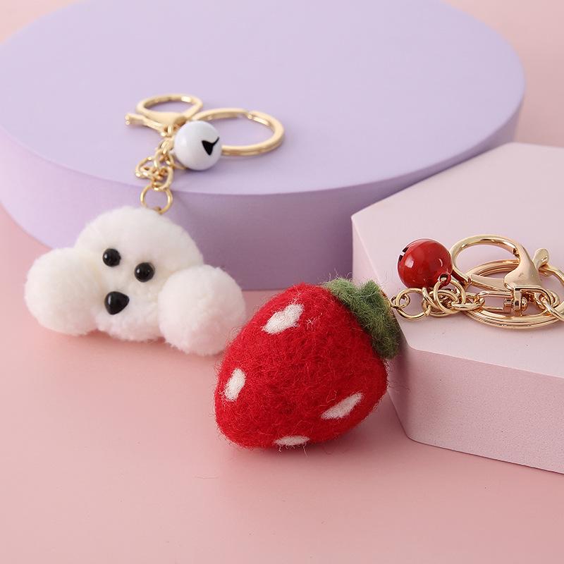 Cute Cartoon Plush Pendant Keychain Teddy Dog Car Pendant Handmade Wool Felt Jewelry Key Chain Rabbit Pendant Creative Gift