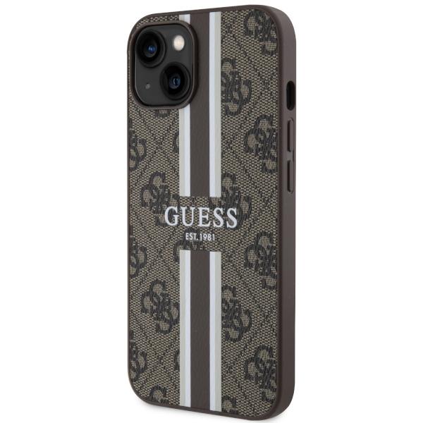 Etui do iPhone 14 Guess 4G Printed Stripes MagSafe Brązowy