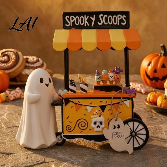 Resin Collectibles for Festival Halloween Ghost Figurine Spooky Cart Statue Ornaments Home Garden Decor Table Centerpiece Festive Party Decoration