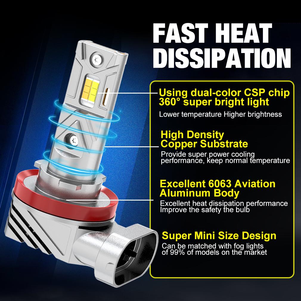 2шт двухцветные светодиодные противотуманные фары H11 H8 H9 H16(Япония) 9006 HB4 9005 HB3 LED CSP Автомобильные DRL Дальние фары 60W 15000LM Автоматические дневные ходовые огни