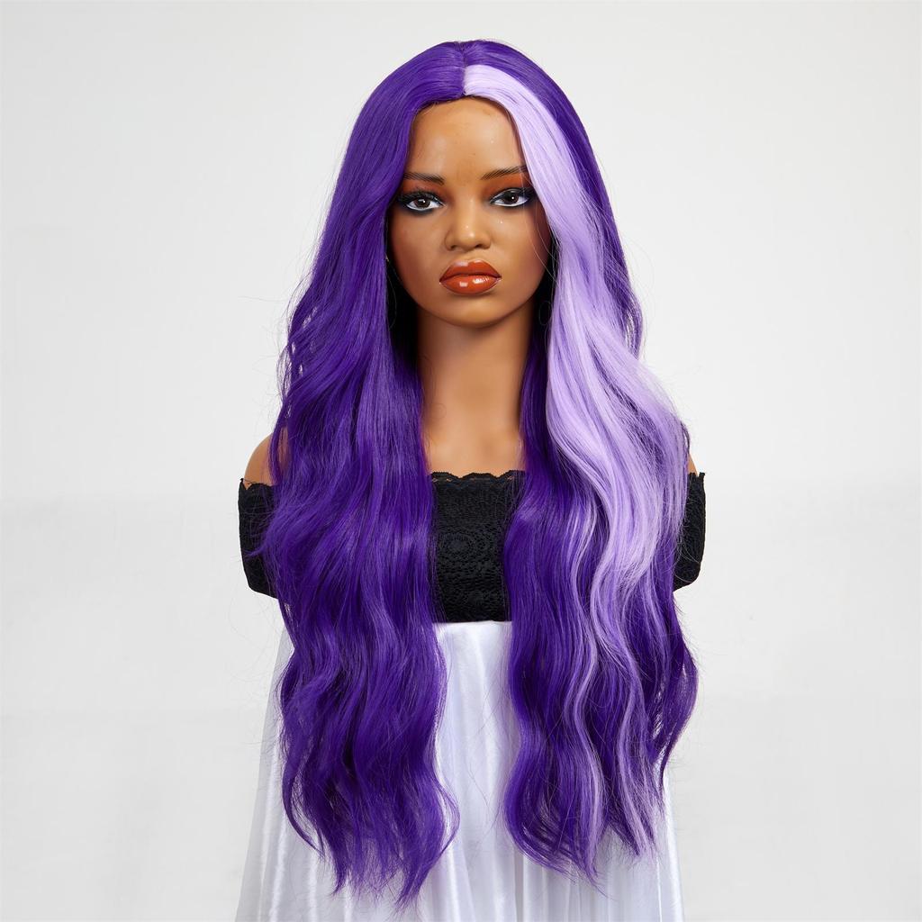AlAN Фиолетовые синтетические парики для женщин Длинные волнистые вьющиеся парики Волоконный парик с бликами Парики для косплея Вечерние термостойкие