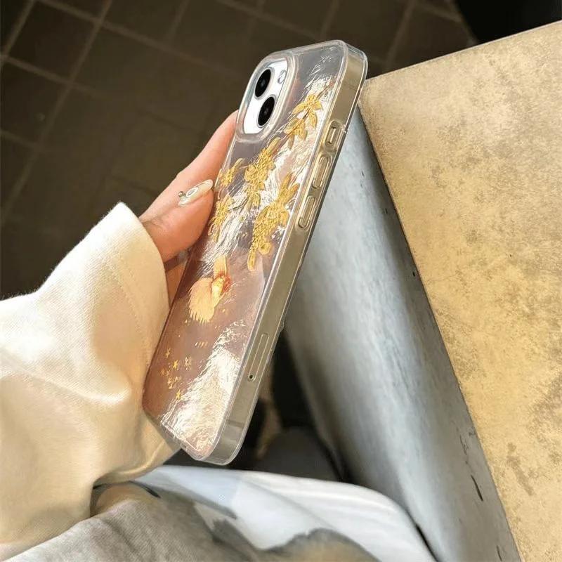 Твердый чехол для телефона с текстурой фольги «Падающий лист» для iPhone 16 Pro Max 15 14 13 12 11 XS XR X 7 8 16 Plus, противоударный чехол