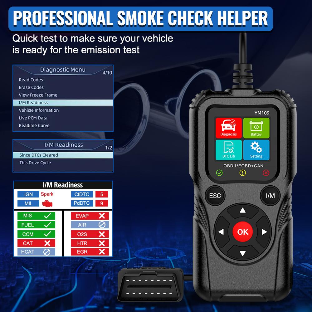 YM109 YM119 OBD Автомобильные диагностические инструменты Чтение информации об автомобиле Работают для всех автомобилей OBD2 Сканер Многоязычный считыватель кодов