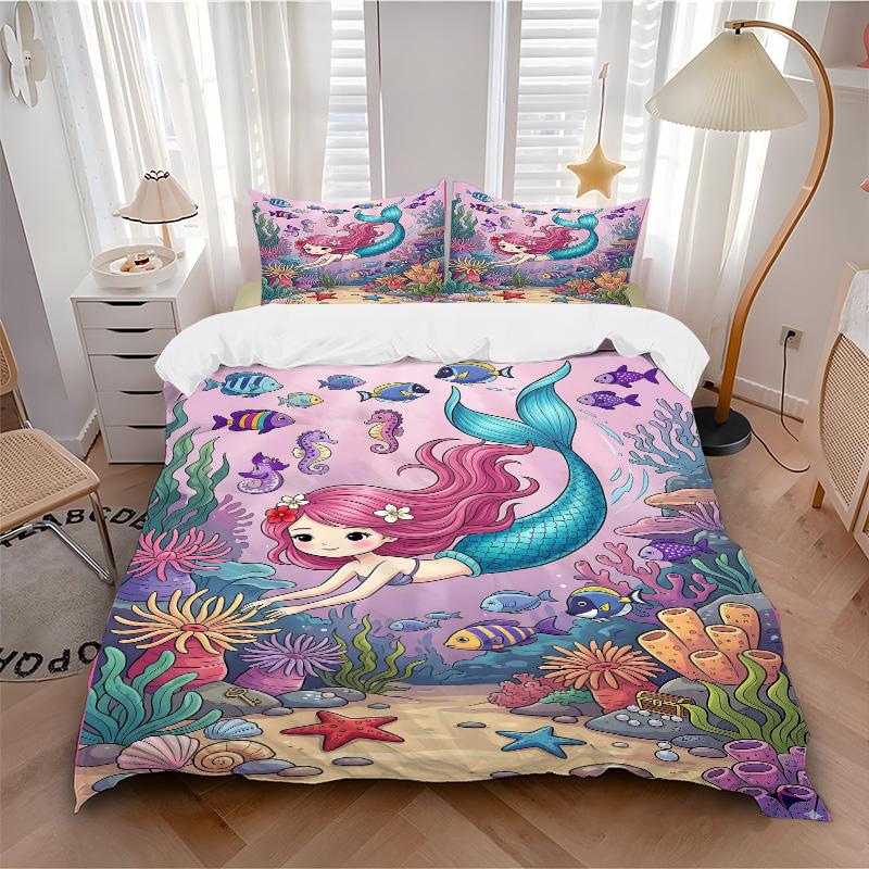 Mermaid Underwater Adventure Print 3Pcs Bedding Setduvet Cover With 2 Bedropillowcase Home Birthday Gift
