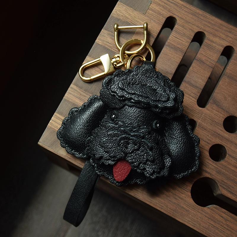 Брелок для ключей из кожи ручной работы в виде плюшевой собаки, оригинальный дизайн, милый женский подарок-брелок премиум-класса