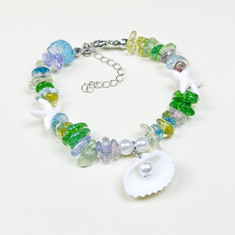 Handmade Seashell & Crushed Stone Bracelet with Lobster Clasp - Perfect Summer Travel Souvenir