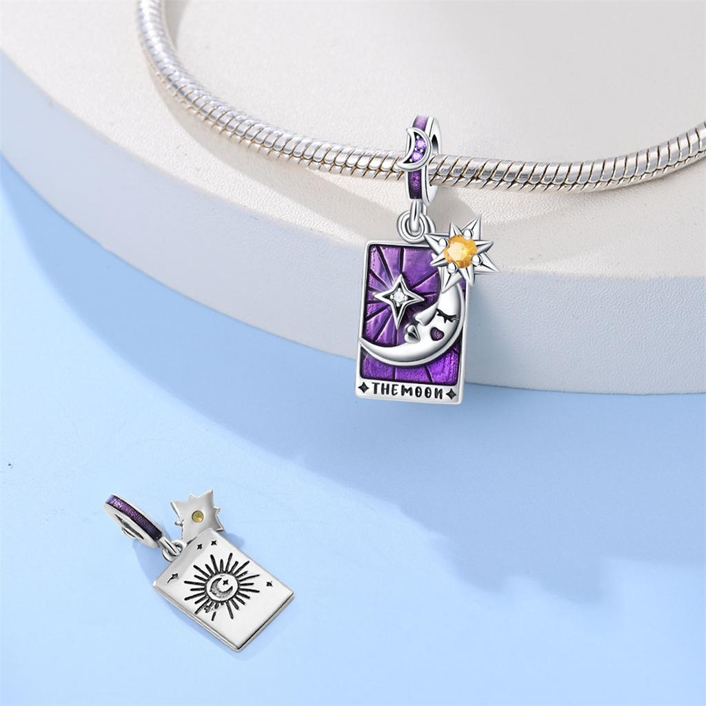 Tarot Card Star Moon Hourglass Pendant String Beads DIY Jewelry Accessories Bracelet Copper Silver Plated