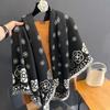 2024 New Korean Version New Camellia Style High-end Square Scarf, Double-sided Imitation Cashmere Thick Windproof and Cold Proof Scarf Shawl for Women