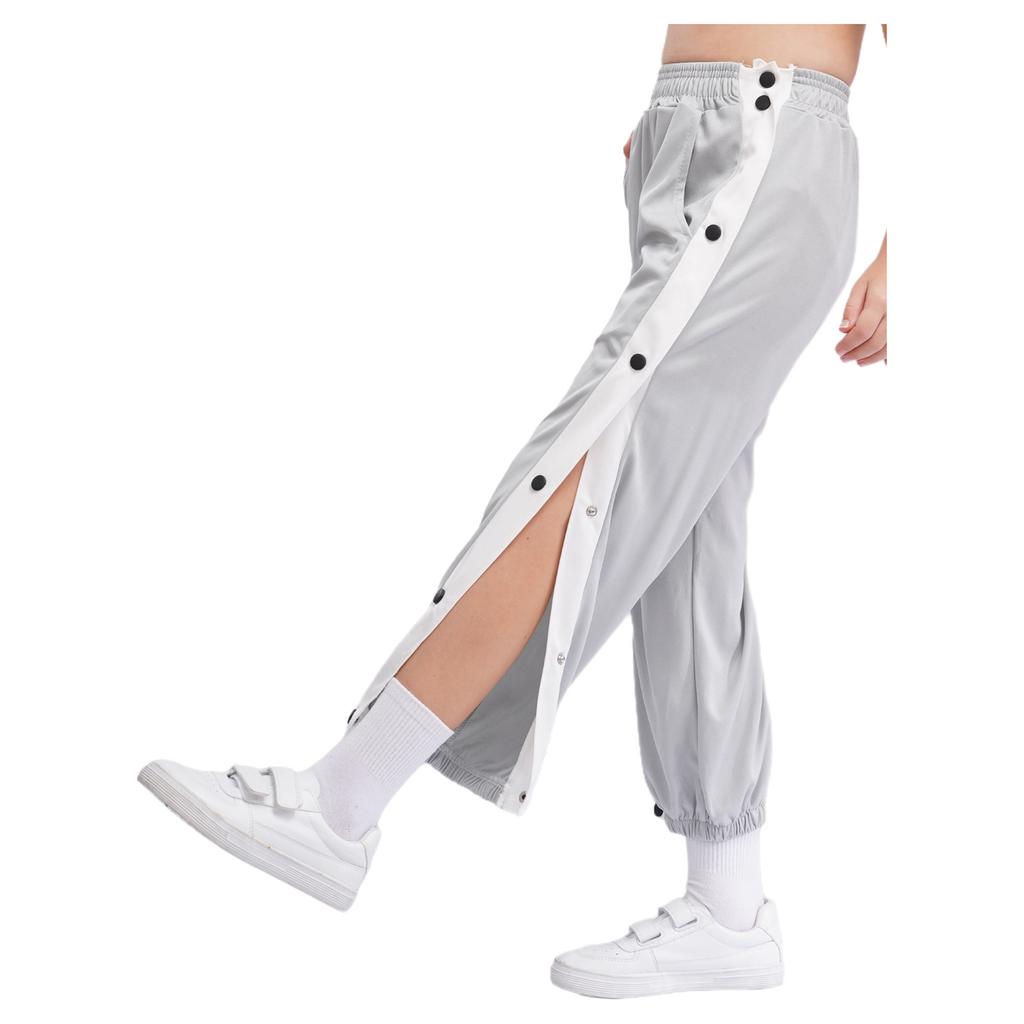 Boys Contrasting Stripe Sweatpants Side Split Press Button Pockets Casual Basketball Sport Trousers