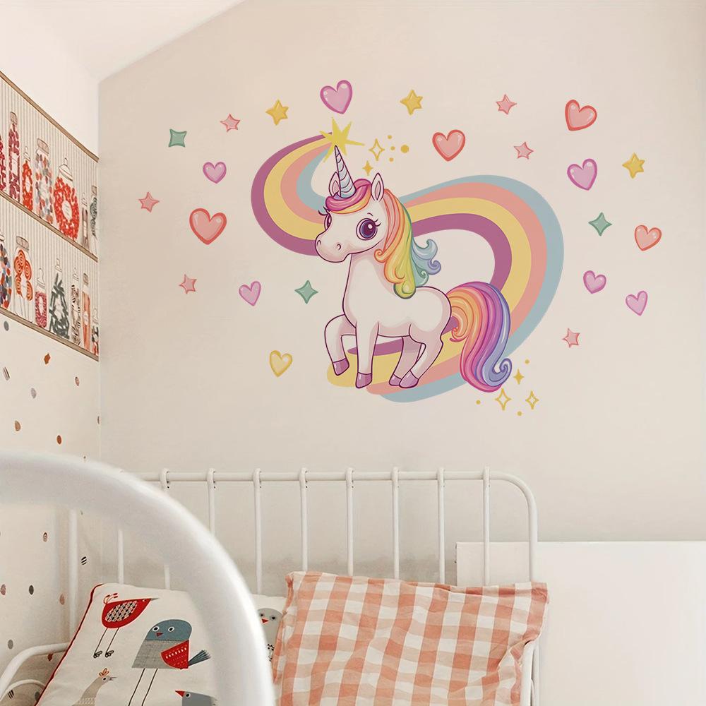 Cute Unicorn Rainbow Wall Sticker Kids Room Bedroom Wall Decoration Self-Adhesive Wall Art